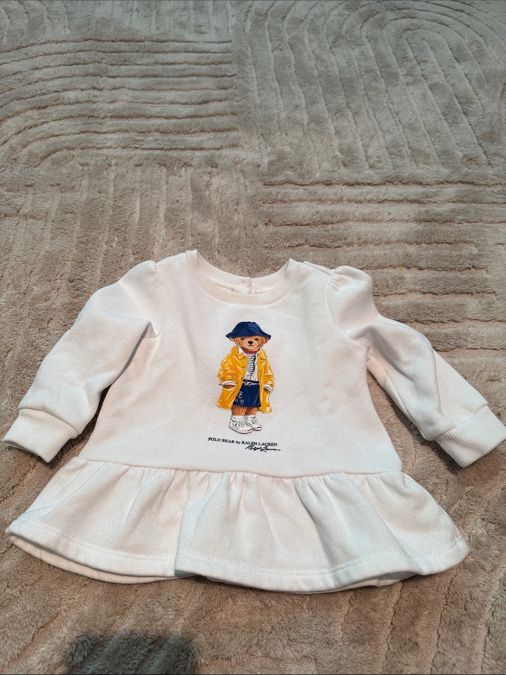 Ralph Lauren White Baby Peplum Sweatshirt with Polo Bear